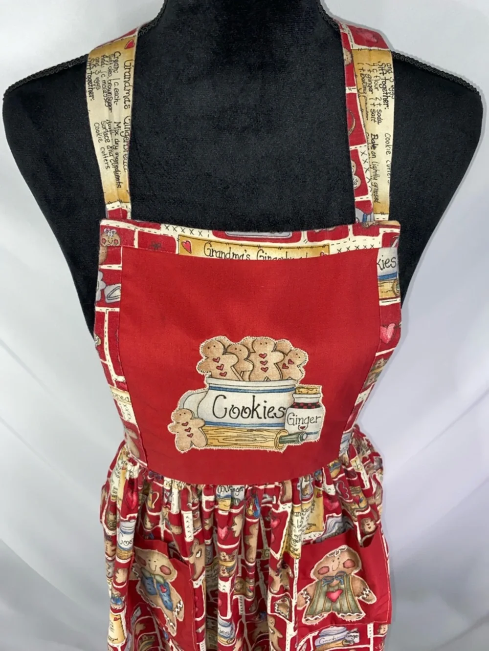 Vintage Baking Apron Grandma's Gingerbread Holiday by Dianna Marcum Red